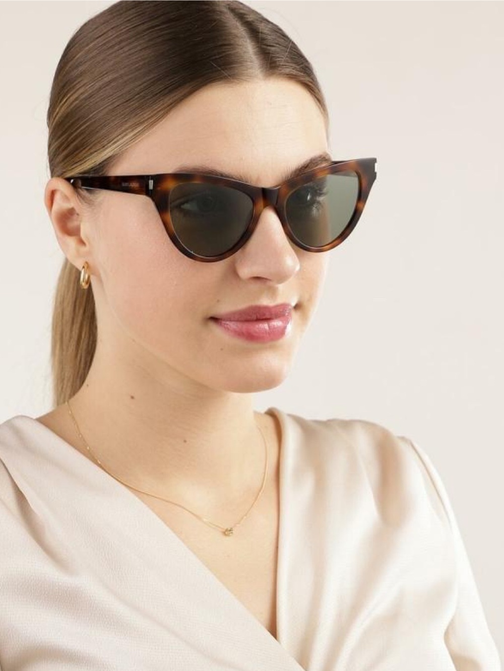 Saint Laurent Tortoiseshell Cat-Eye Sunglasses with Brown Lenses